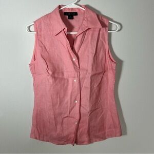 Harold's Pink Linen Button-Down Fitted Sleeveless Collared Top Size 4